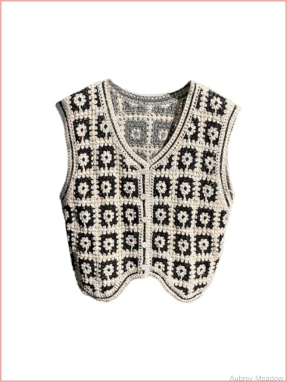 Crochet Vest Crop Top Sleeveless Sweater V Neck Button Down Women's